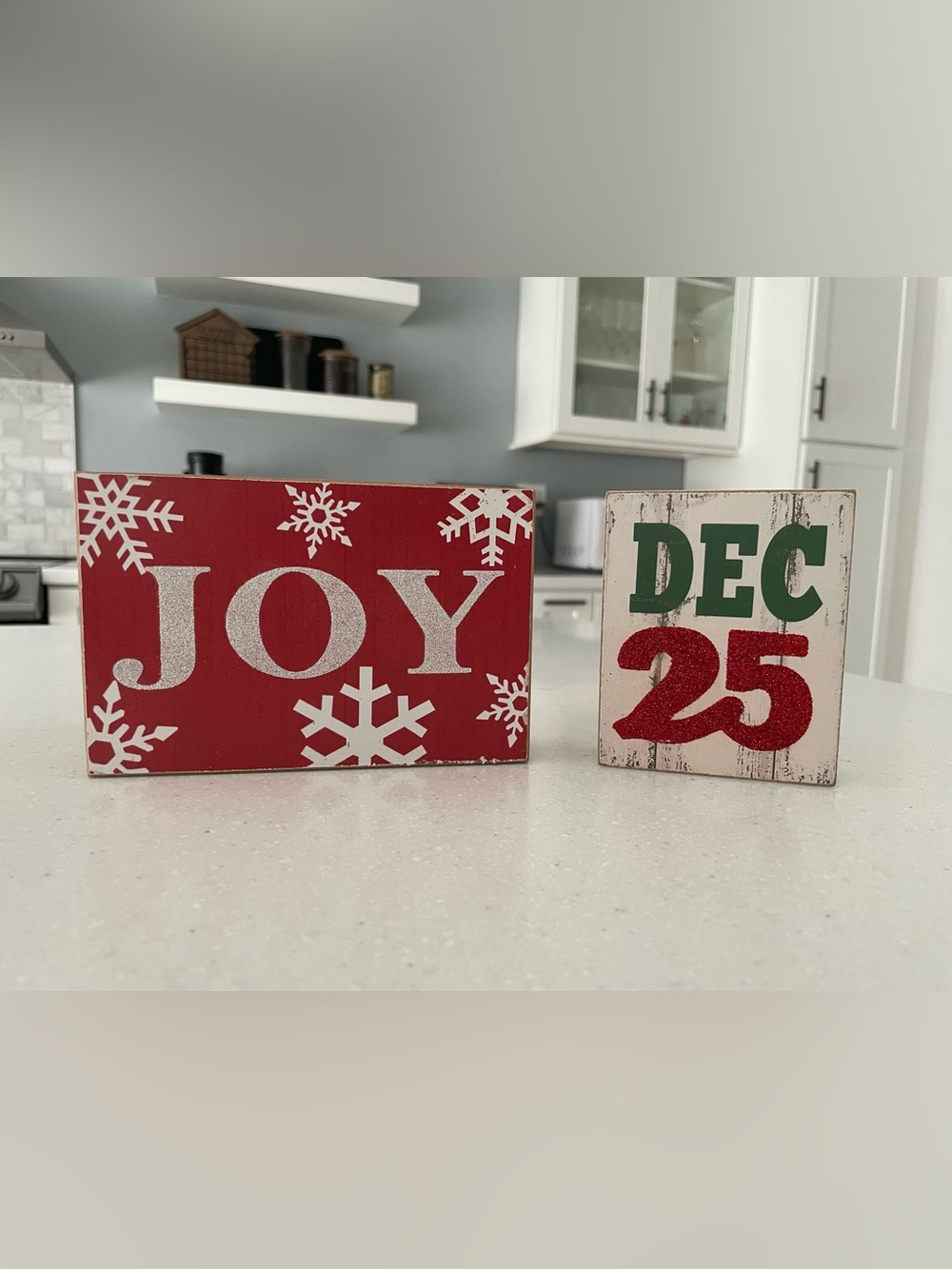 Ashland Set of 2 Christmas Wood Block Signs JOY & Dec 25 Holiday Decor